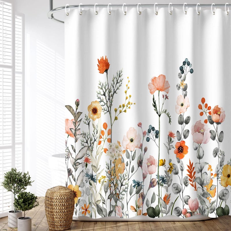 LIVILAN Floral Shower Curtain for Bathroom - Colorful Wildflower Fabric Curtain with 12 Hooks, Decorative, Machine Washable, 72" W x 84" H - Image 2